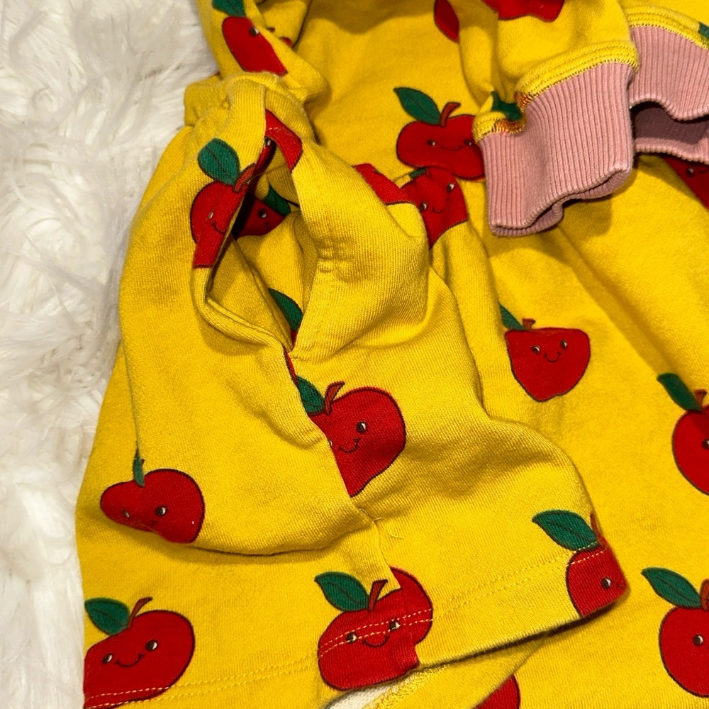 Mini Boden Yellow Red Apple Print Long Sleeve Dress 2-3Y - Picture 4 of 12